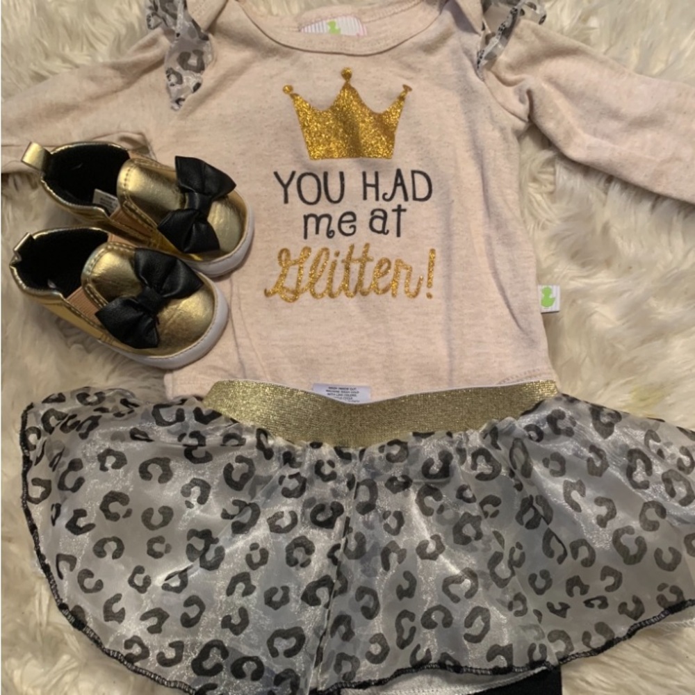 Gold Crown Baby Outfit with Shoes